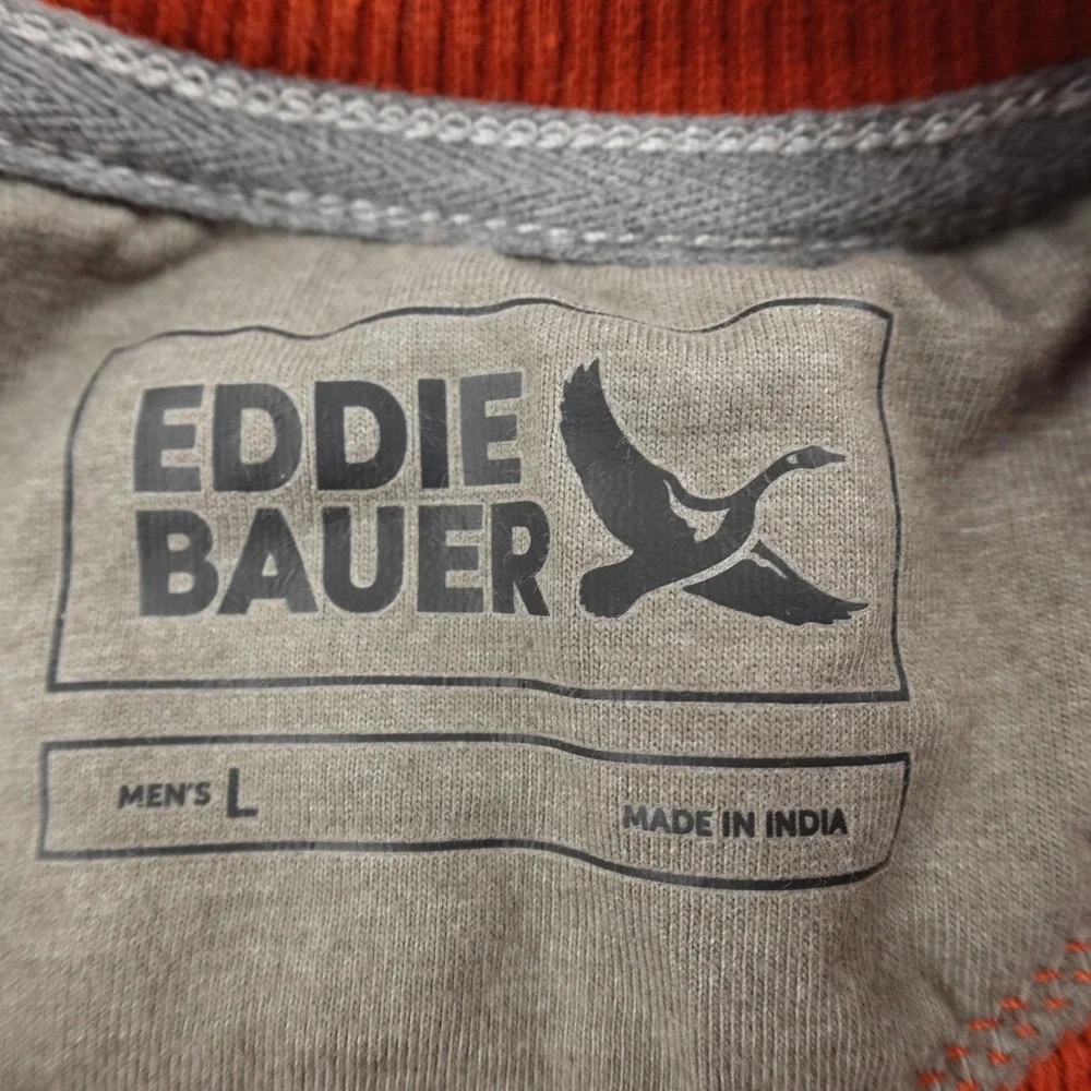 Eddie Bauer Sweater Mens L Orange Waffle Knit Thermal Crewneck Pullover Hiking‎ - Picture 5 of 11